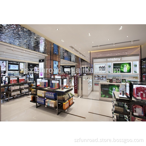 Cosmetics shopping mall designs customized retail kiosk display cases for famous cosmetics brands